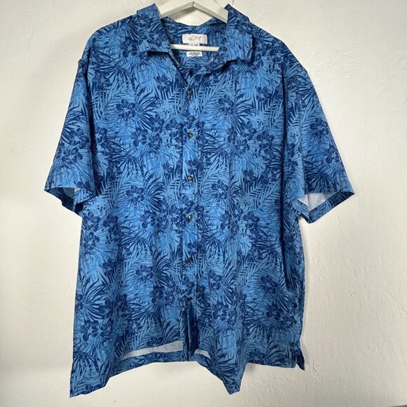 Greg Norman Mens Blue Hawaiian Woven Shirt XXL Moisture-Wicking Stretch New $79